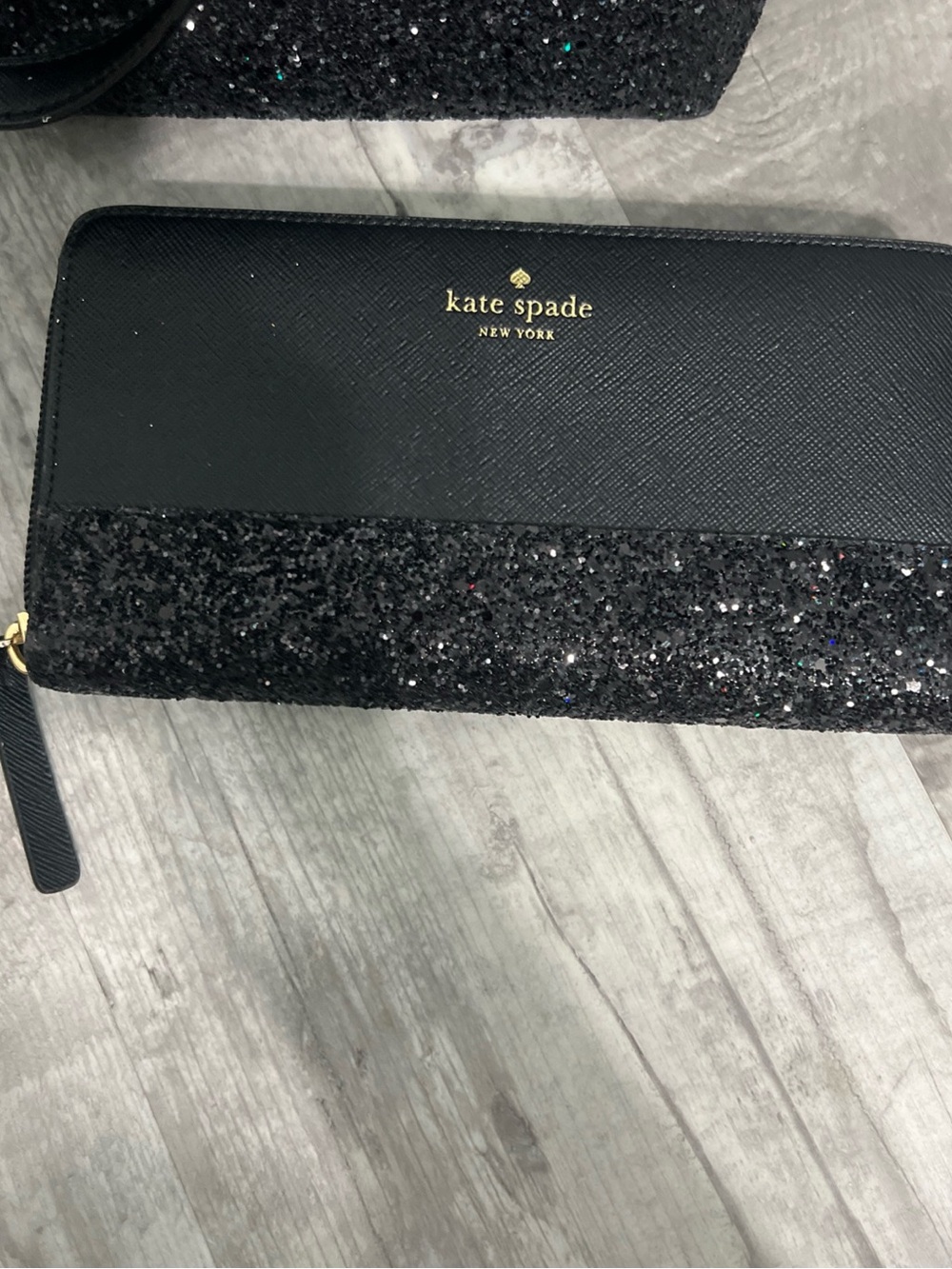 kate spade Greta Court Penny Black Glitter Tote with Matching Wallet - Picture 2 of 7